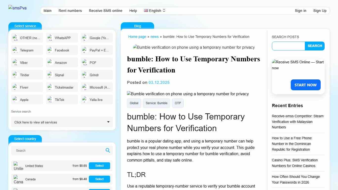 bumble: Temporary Numbers for Safe Verification